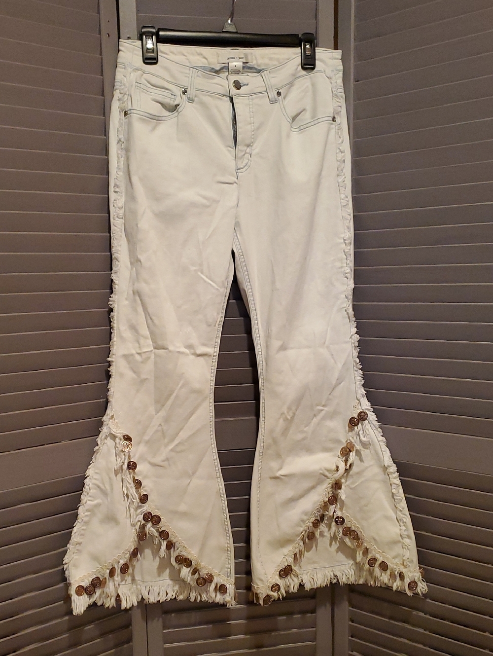 Gemma + Jane Ice Wash Stretch Flare Frayed Jeans with Coin Accents Size 8